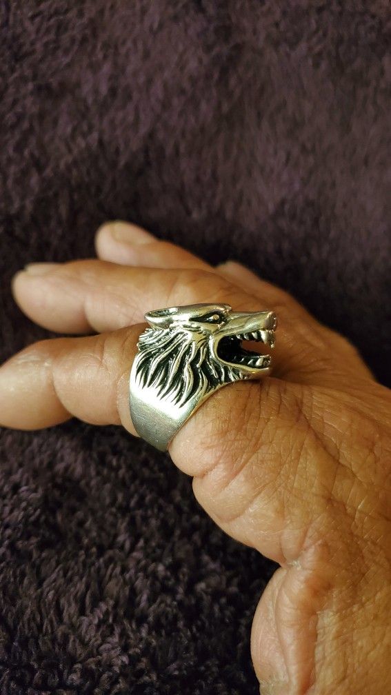 Vintage 80'S Sterling Silver Wolf Ring