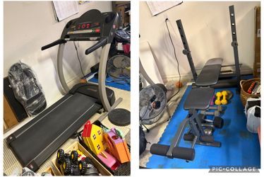 Treadmill and weight bench