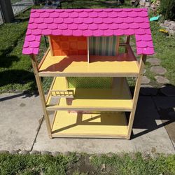Wooden Dollhouse with Wheels