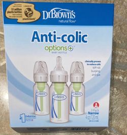 Dr. Brown’s Natural Flow Anti-Colic Options+ Narrow Baby Bottle, 4oz, Slow Flow, 0m+, 3 Pack