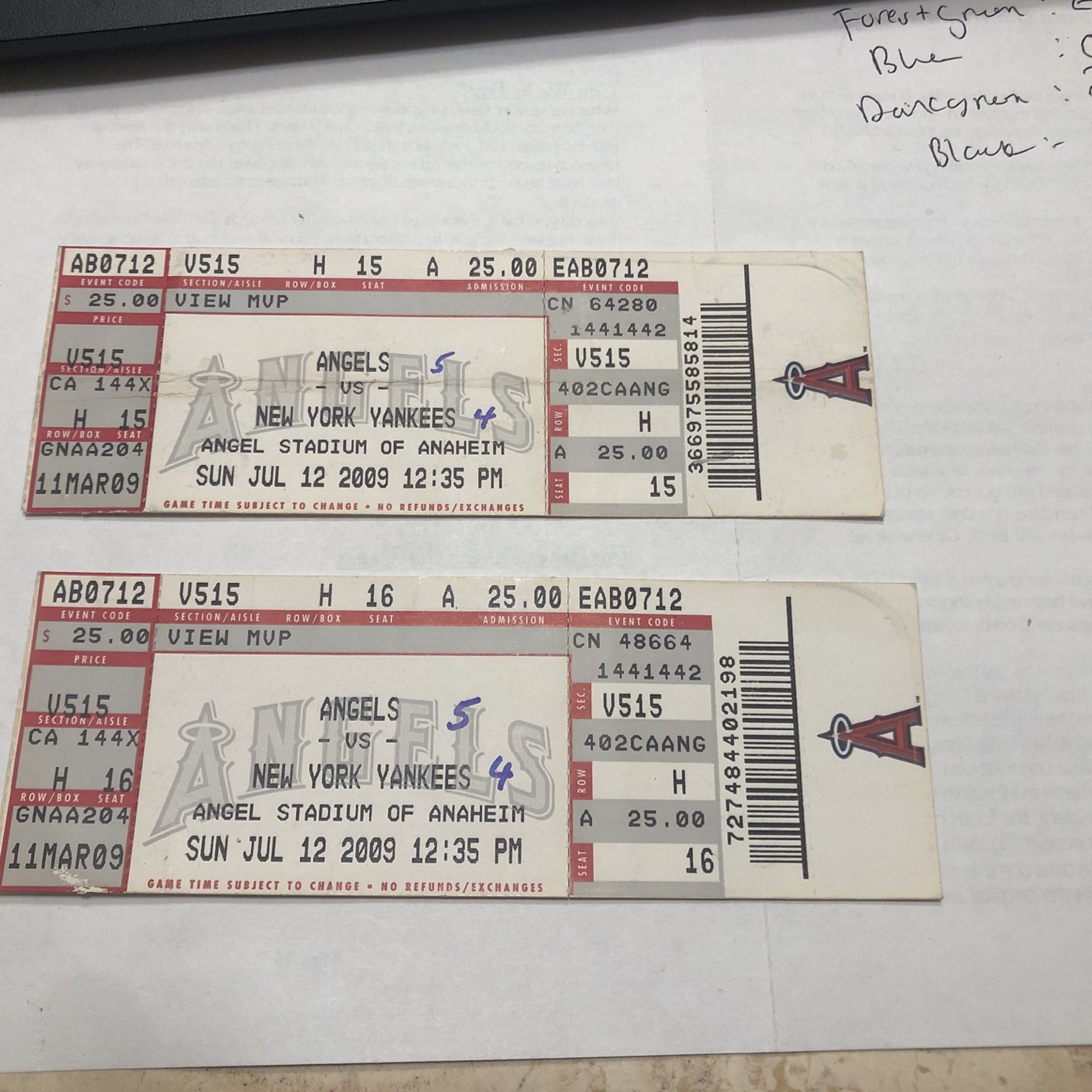 Angels Vs Yankees Ticket Stub Pair