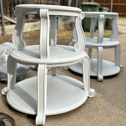 Set of 2 Matching Antique White Side End Tables, Nightstands - Solid Wood - Round 3-tiered design