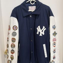G-III New York Yankees 26-Time World Series Champions Varsity Jacket – XL – Leather Sleeves (Zip & Snap)