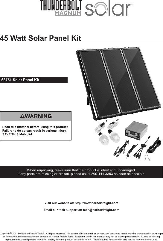 45 Watt Solar panel Kit Thunderbolt Magnum Item #68751