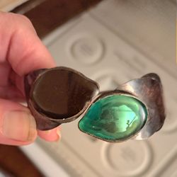 Handmade Brown And Green Leaf Copper Bracelet
