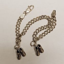 Vintage 925 Sterling Silver Bracelet Two Pair Baby Shoes Charms 