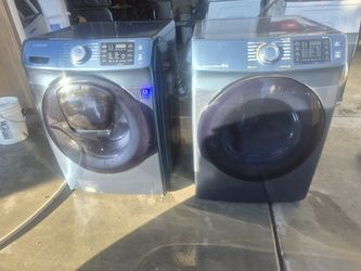 Blue Stainless Samsung Washer With Ad Wash Door And Gas Dryer Set 