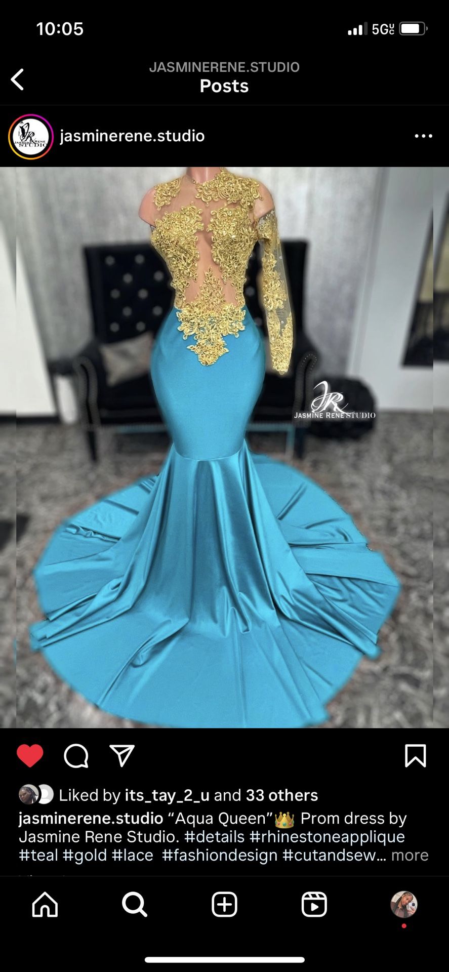 Gold And Teal Prom Dress For Sale