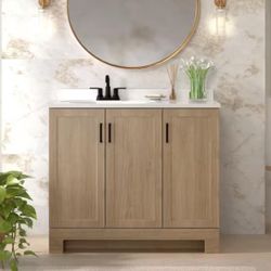 Glacier Bay Oakley 36 in. Single Sink Beige Oak Freestanding Bath Vanity with White Cultured Marble Top (Assembled
