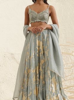 KYNAH Periwinkle Lehenga Set – Gold Foil, Size M, 44" Length