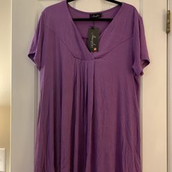 Women's Plus Size V-Neck Pleated Henley Tops Flowy Loose Blouse Casual Tunic T Shirt