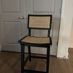 Set of 4 Tormod Cane Barstools – Counter Height (Black/Natural)