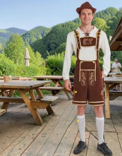 Men's Lederhosen German Bavarian Oktoberfest Outfit, L (New)