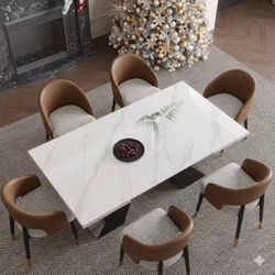 9 PCs 78.74'' to 110.23” Extendable Rectangular Sintered Stone Dining Table