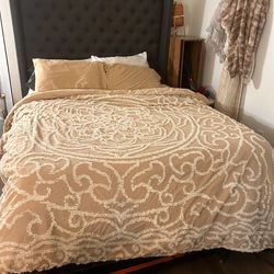 Queen Size Bed Frame, Mattress, And Bedding Included 