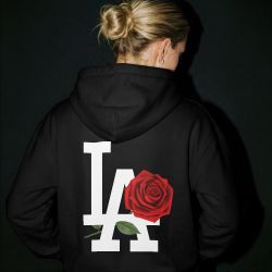 Black LA Rose Graphic Pullover Hoodie Date Night Dodgers