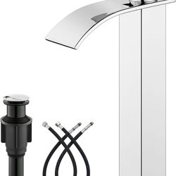 gotonovo Waterfall Tall Bathroom Faucet Single Handle Bathroom Faucets for Sink 1 Hole Stainless Steel Vessel Sink Faucet Modern Mixer Tap Wash Basin 