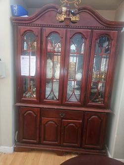 Cherry Wood China Cabinet with Glass Doors