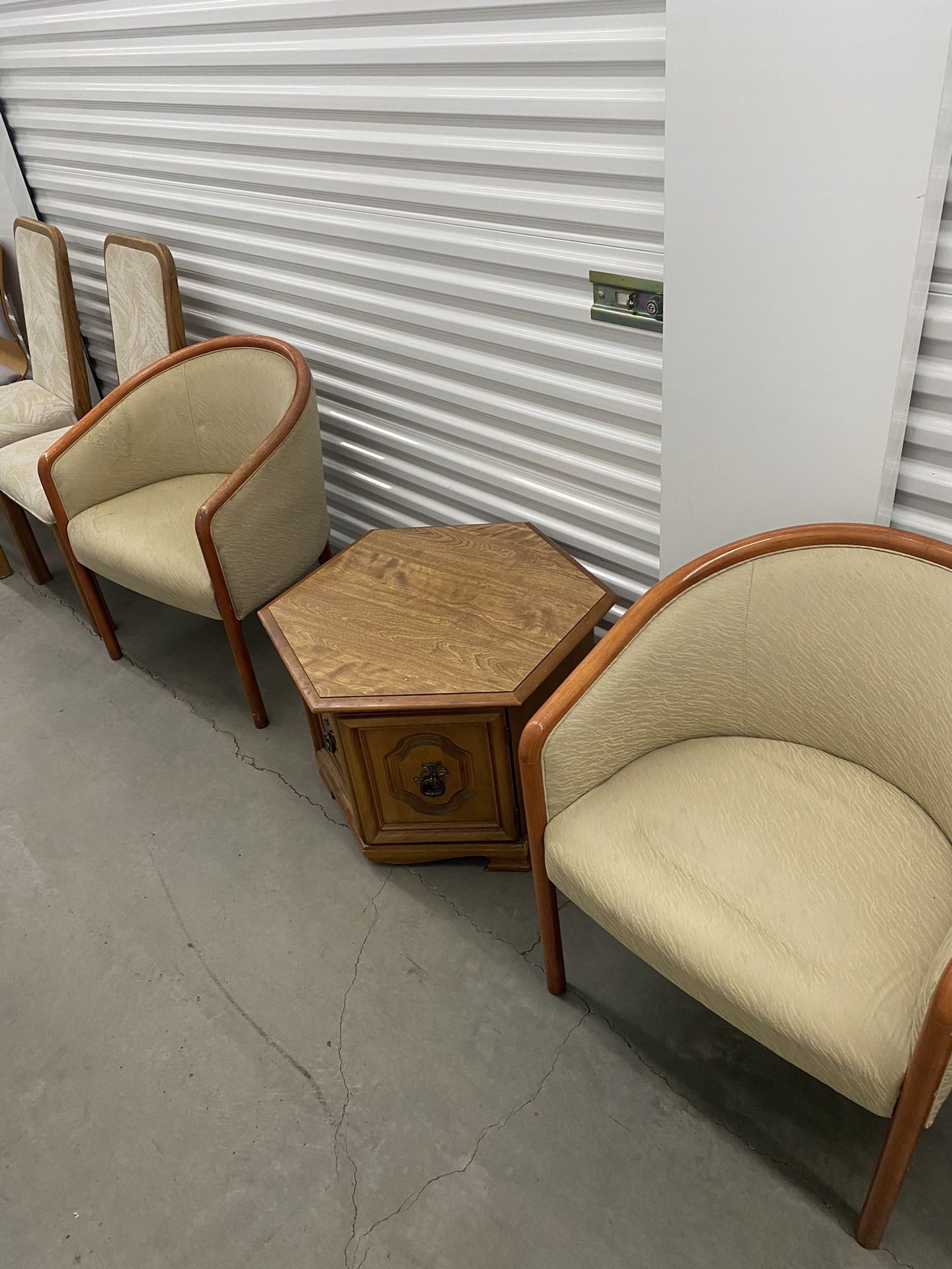 Vintage Hexagonal Accent Storage End Table and a pair of possible lnut Banker Chair by Ward Bennett