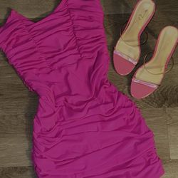 Hot Pink Strapless Corset BodyCon Dress🤩 Heels Are Available For Sell