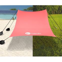 Beach Canopy Windproof Design, Sun Shelter UPF50+ Portable Family Tent with 6 Sandbags Anchors 10x10 FT 2 Pole Pop Up Outdoor Shelter for Beach