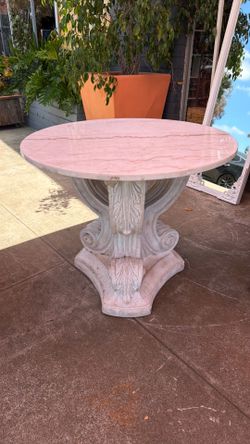 Antique patio table plaster Paris base, Marble Top