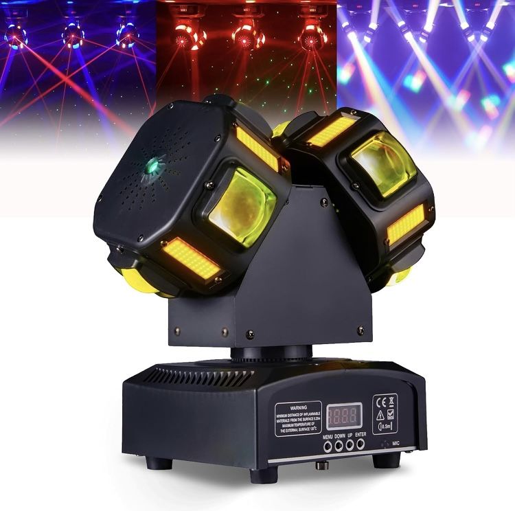 2x-Brand New In Box-2x-LED Moving Head Dj Lights 8 LEDs DJ Lighting RGB Beam Rotating Stage Lights Strobe & Star Effect with Sound Activated DMX 512 f