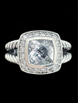 David Yurman Sterling Silver PETITE ALBION White Topaz Diamond  RING 7mm