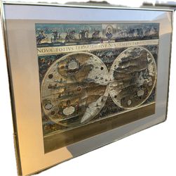 BLAEU WALL MAP Gold Foil New Old World Framed Nautical Exploration Vtg Wall Art