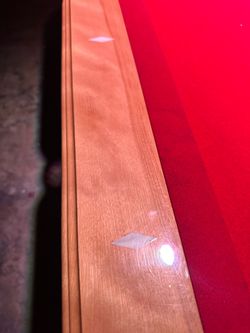 Pool Table with Red Felt and Wood Rail