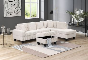 Cozy Corduroy Sectional – now with a FREE Storage Ottoman!