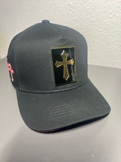 Black Snapback Hat with Gold Cross Patch