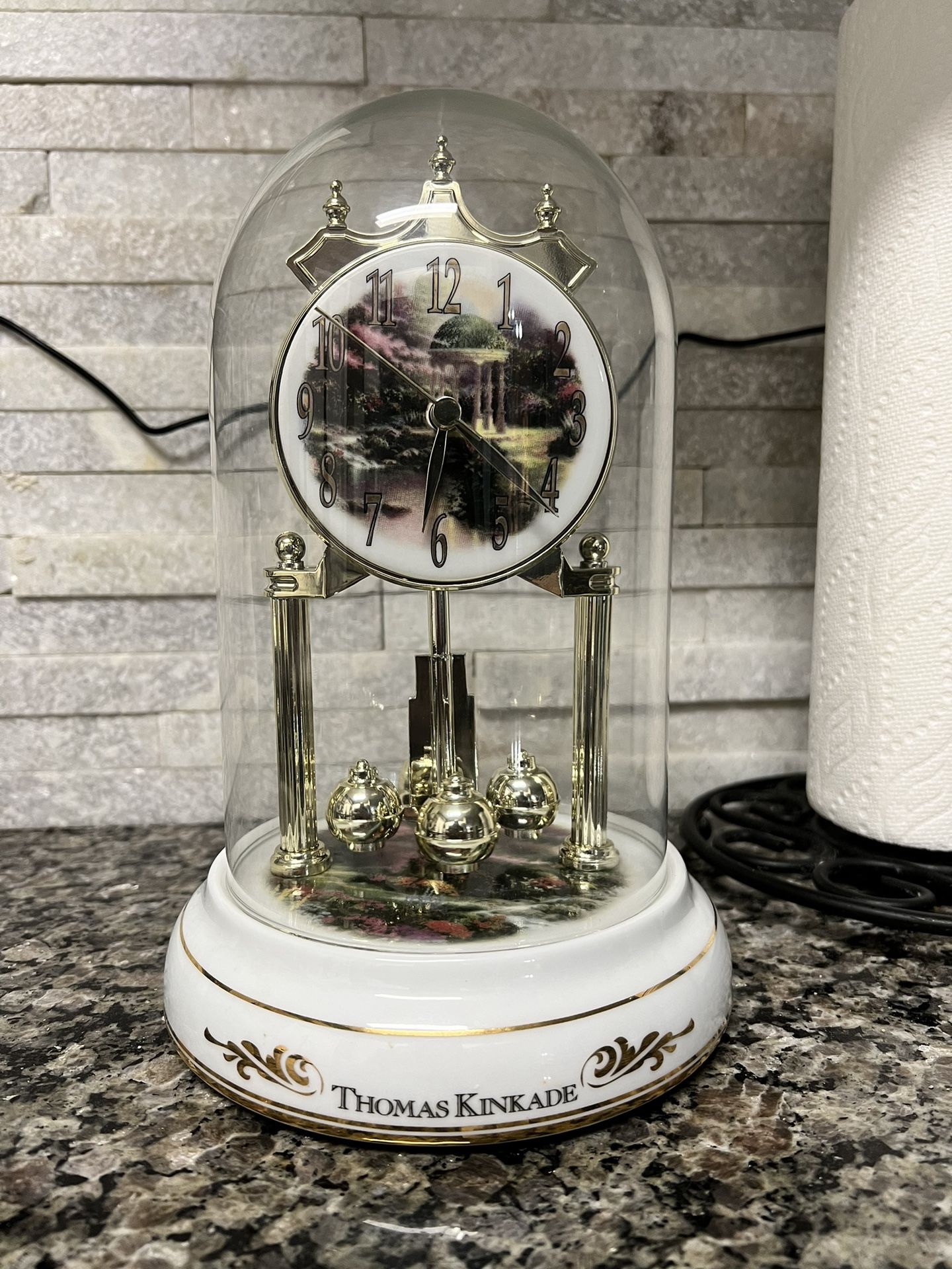 Thomas Kinkade Morning Glory Cottage Clock Pendulum Revolves 95