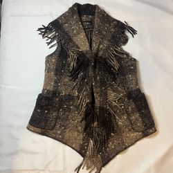 Cole Haan Wool Sleeveless Fringed Sweater Vest - Sz M