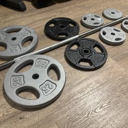 7 ft Steel Standard Bar With Weight Plates [ 25s, 10s, 7.5s and 5s {Brute Weight= 120 lbs)