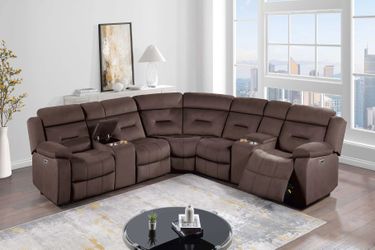 Brand New Super Plush Chocolate Velvet Reclining Sectional