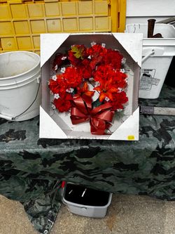 Artificial Red Floral Wreath with Bow