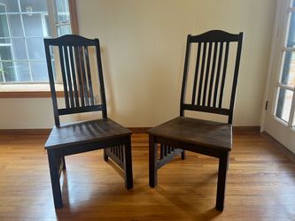 Pair of Dark Wood Mission-Style Dining Chairs
