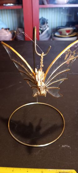 Beautiful decorative stained glass and metal dragon figurine with stand