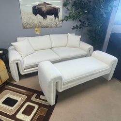 Ivory Boucle Uph. Designer Living Room Set