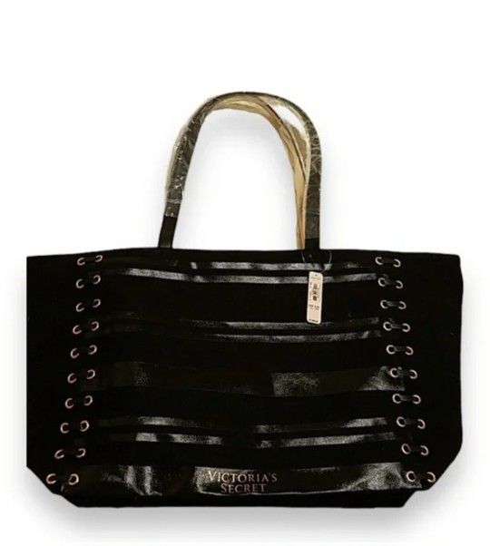 Victoria Secret Lace Up Corset Black Rose Gold Tote Bag