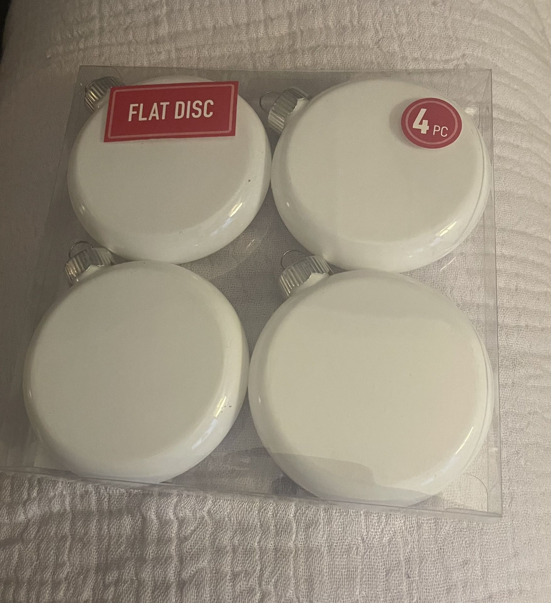 Package of 4 Flat Disc DIY Plastic Crafting Ornaments - 3” Glossy White
