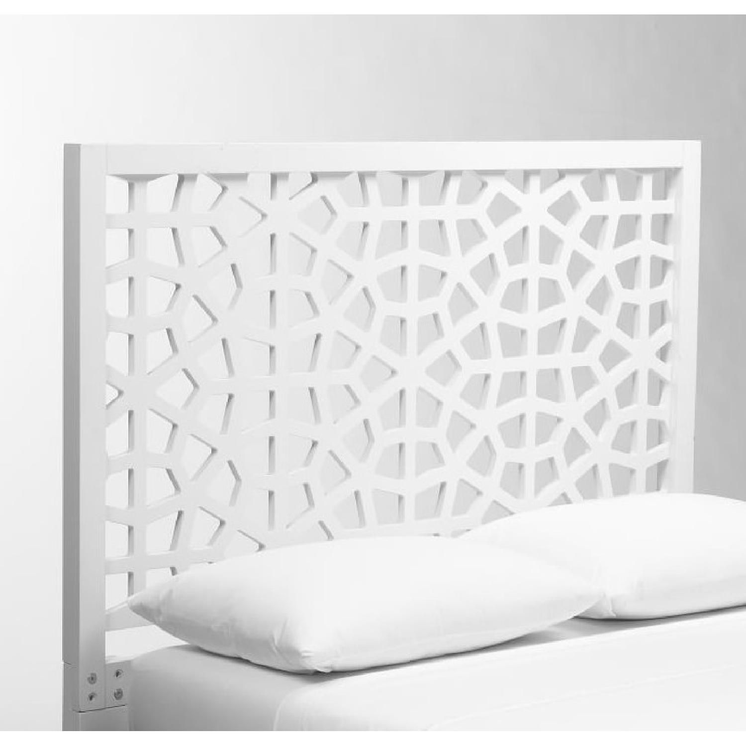 West Elm white Morocco headboard and queen bed frame