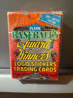 1987 Fleer Baseball Factory Sealed Award Winners Logo Stickers &Trading Card Set