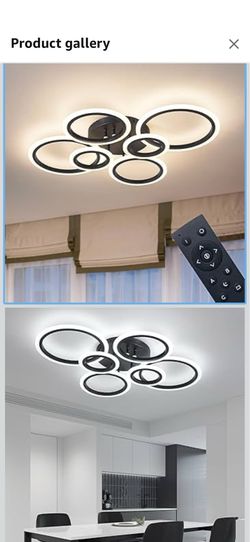 Shine LUEST 6 Rings Black Modern LED Ceiling Light Fixture, Flush Mount Ceiling Light with Remote Dimmable Brightness, Adjustable 3000-6000K Color Tem