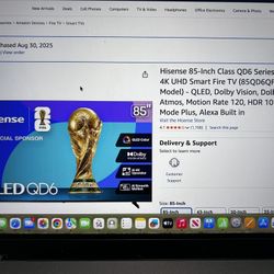 Hisense 85” QLED 4k UHD Smart Fire Tv
