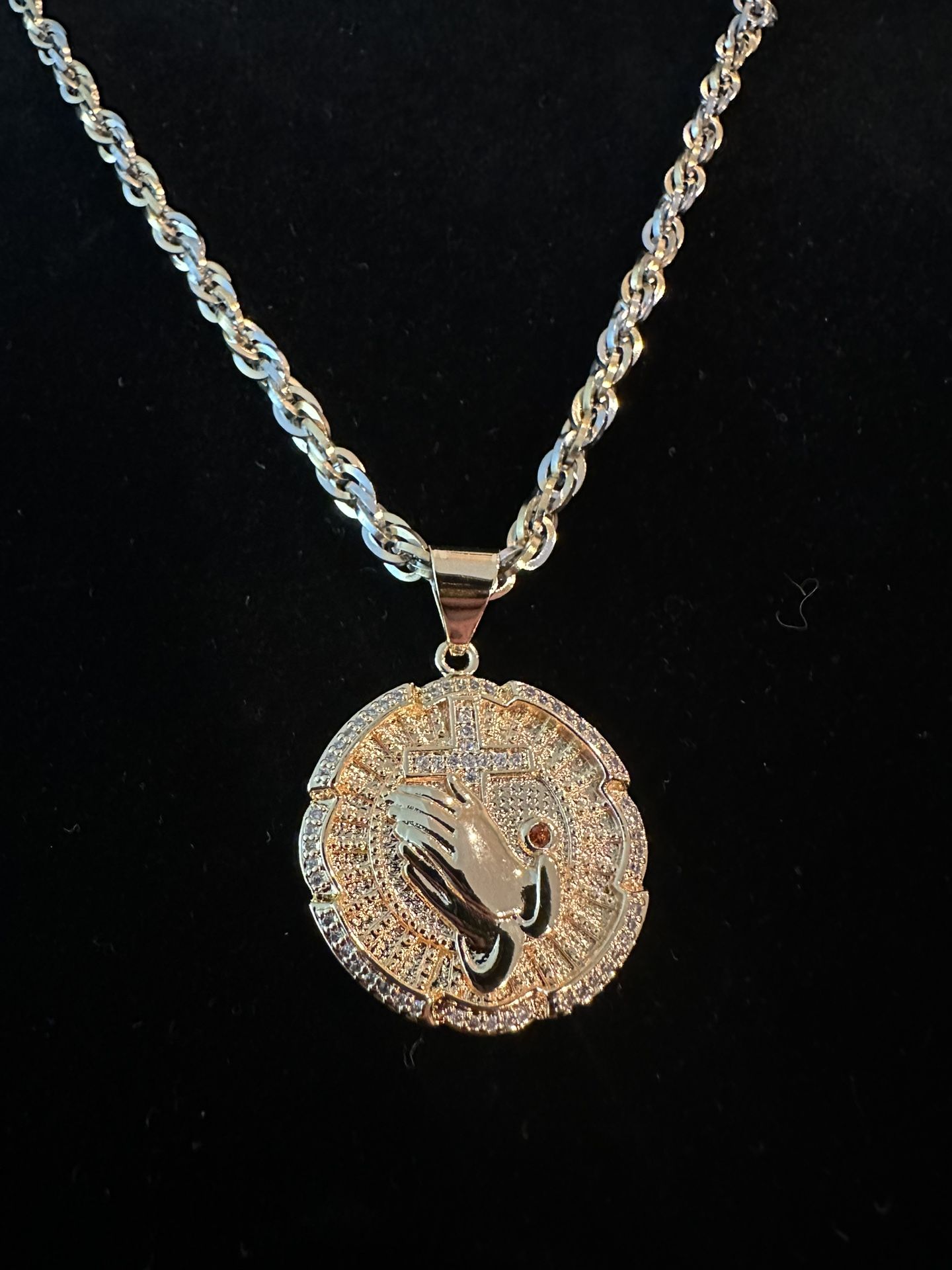 🙏 Praying Hands with Cross Pendant + 24” Chain 🙏