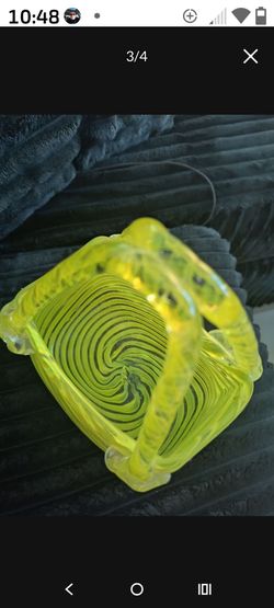 Vintage Lime Green Art Glass Purse Lime Green Yellow Striped Swirls