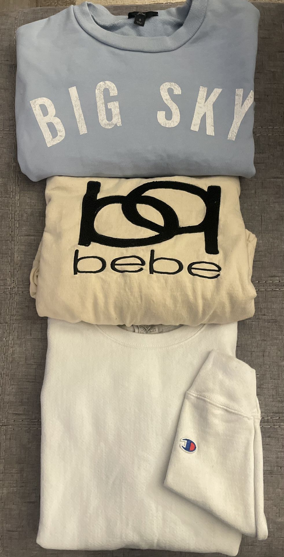 Designer Sweat Shirt Lot (JCrew, Bebe, & Champion)