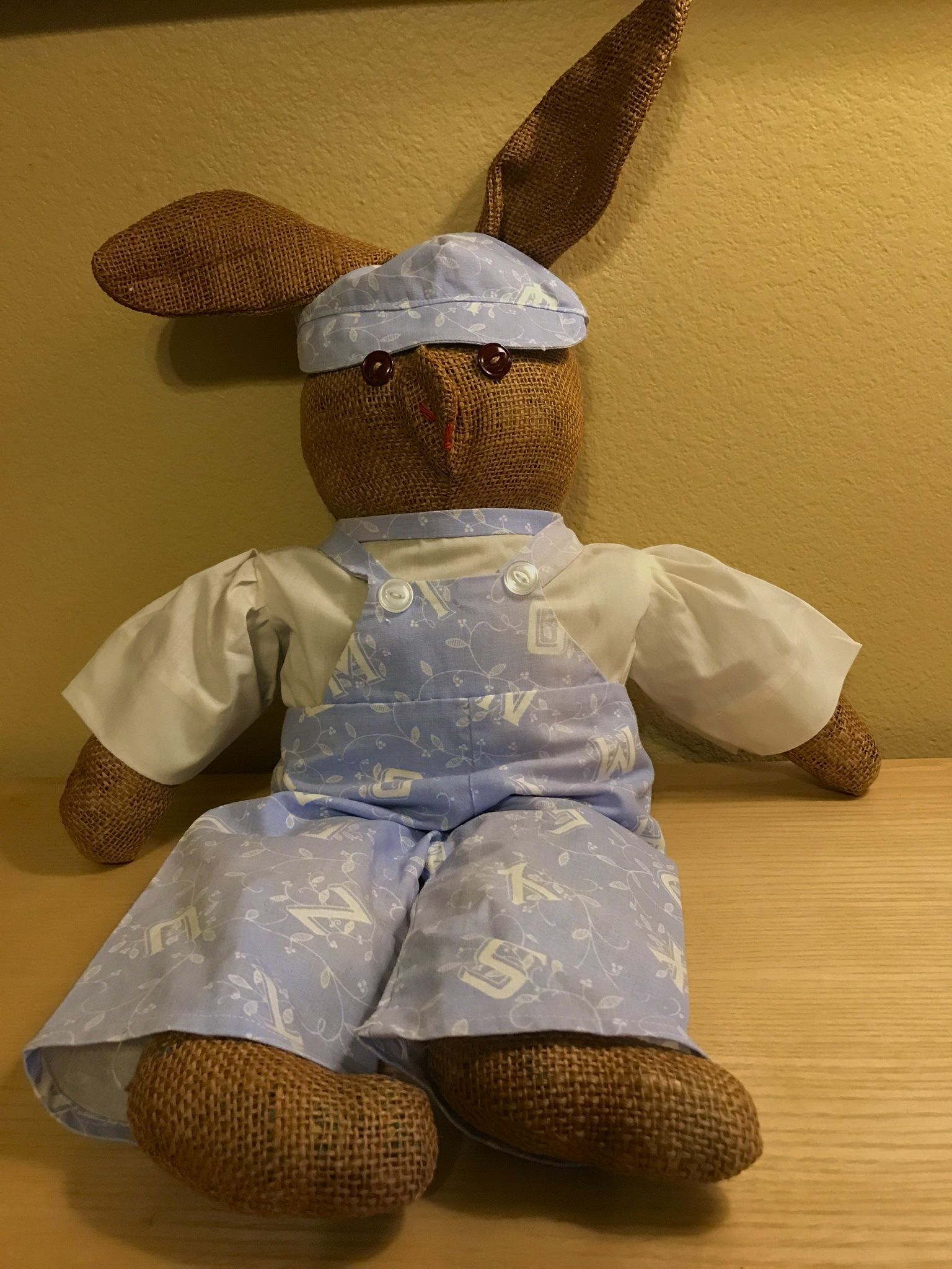 Primitive Folk Art Cloth Farmhouse RABBIT DOLL Hand Stitched/1980's/Laura Ashley